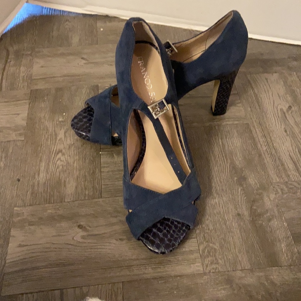Navy suede and leather 3 inch heels